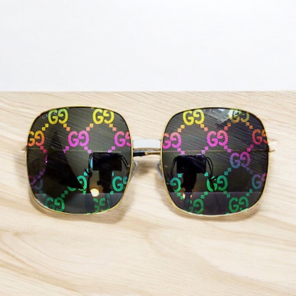 GUCCI EUC SUPREME UNISEX SQUARE GG PRINT MONOGRAM MIRROR SUNGLASSES - Picture 1 of 12